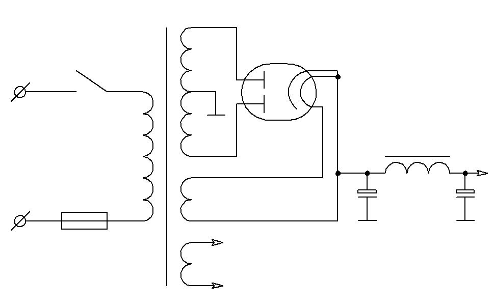 одна из схем блока питания для лампового усилителя или приёмника