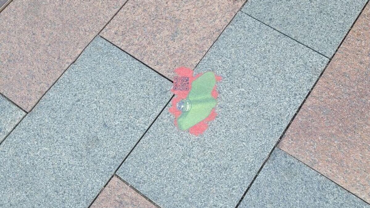    Наклейки с изображениями противопехотных мин "Лепесток" у посольства Франции в Москве© РИА Новости