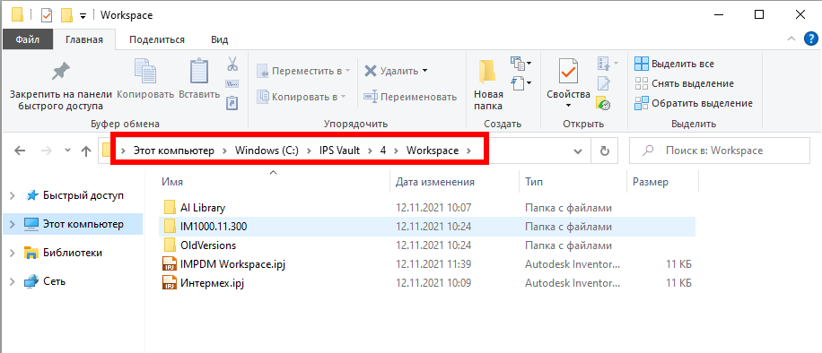 Рис.1 Расположение рабочей папки IPS