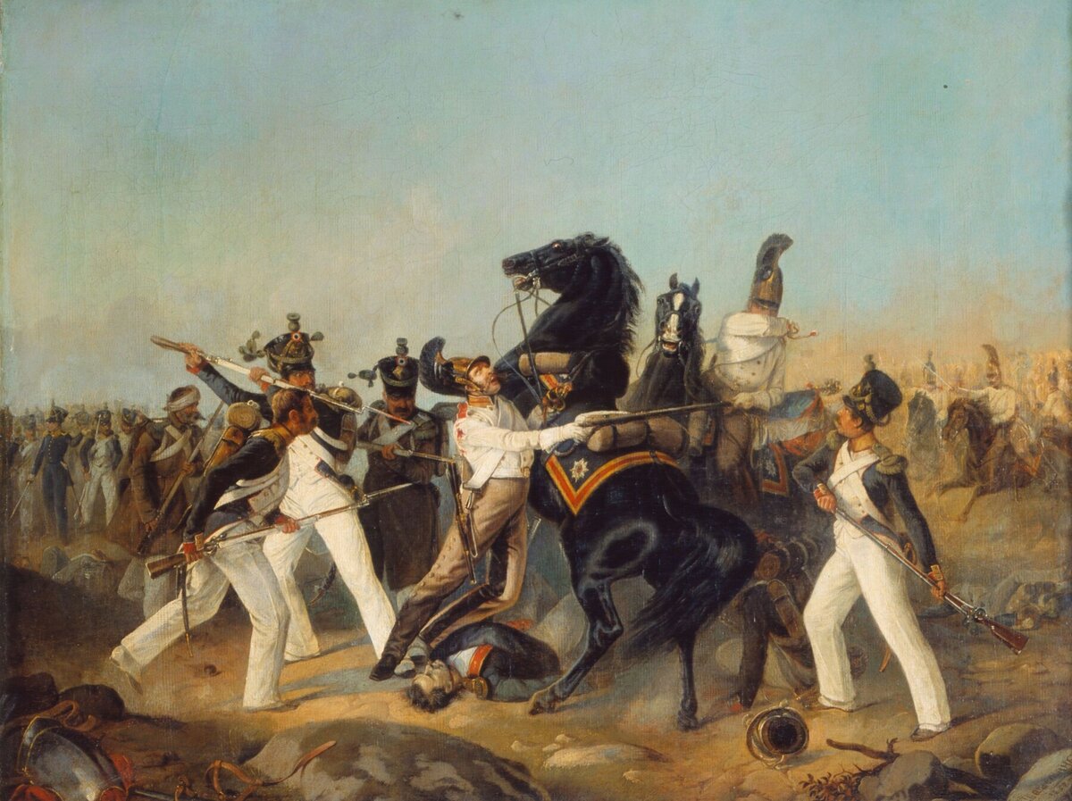 А.И. Шарлемань «Взятие лейб-гвардии Конным полком французского знамени 4-го линейного полка под Аустерлицем. 1805 г.», 1852 г.