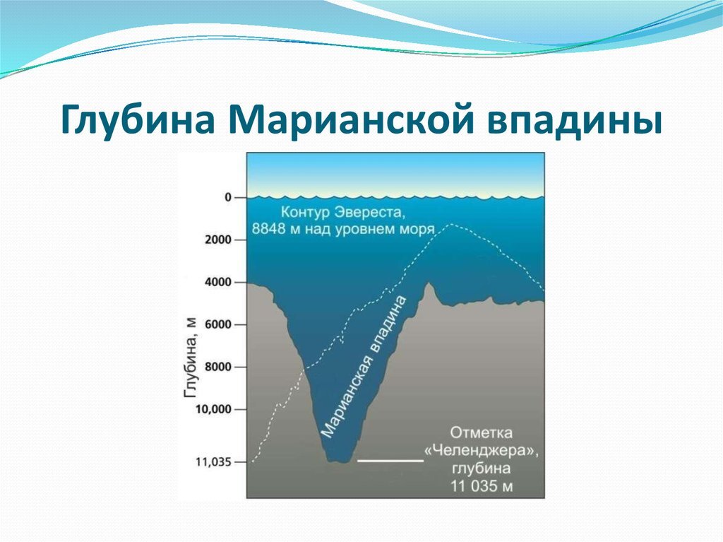 Начертите схему и проведите сравнение самой высокой горной вершины и самой глубокой впадины