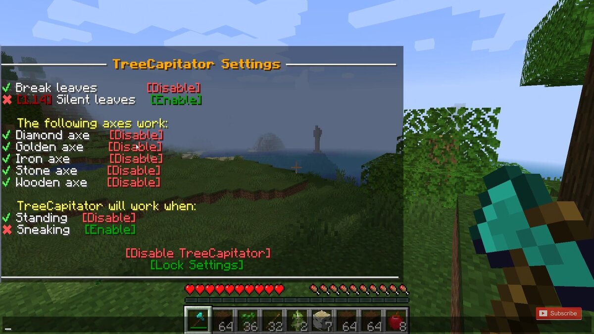 Меню настройки TreeCapitator