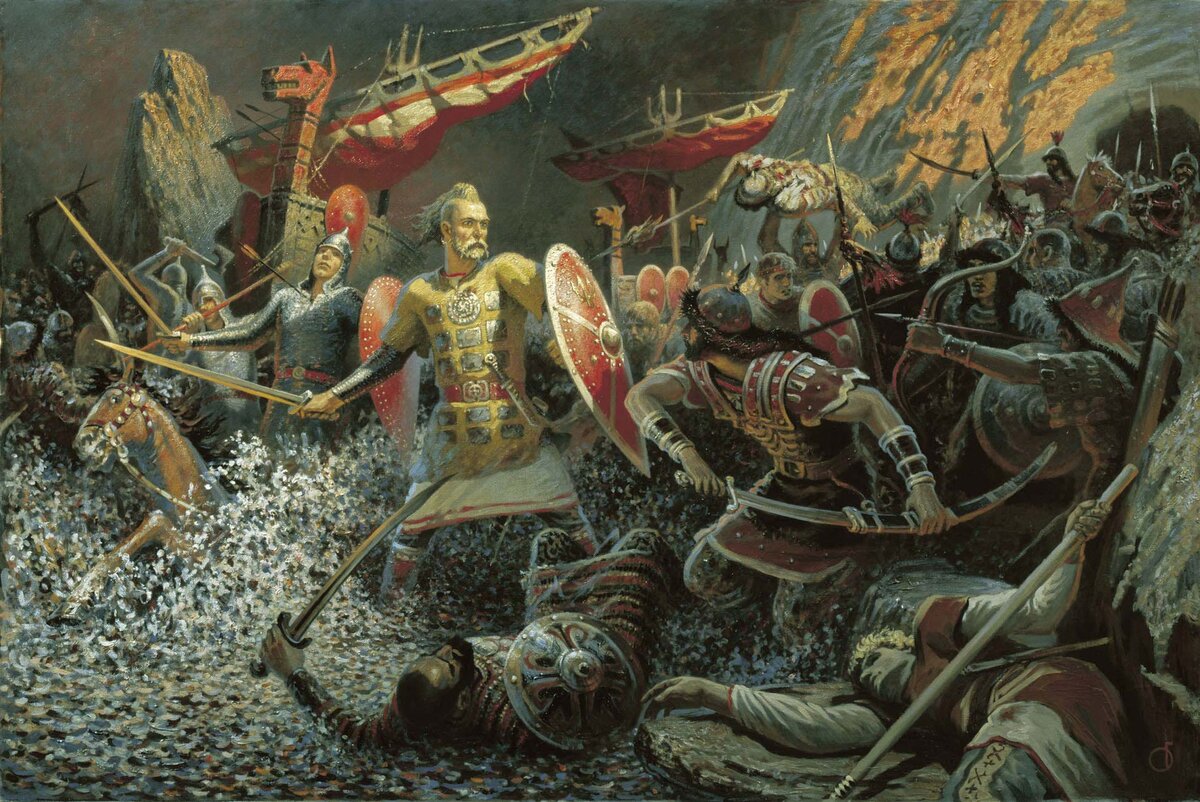 Последний бой Святослава (худ. Б.М. Ольшанский «Сеча на Днепре», 1996)