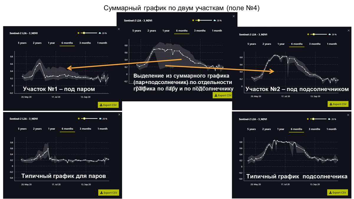 Графики хода NDVI культур и паров