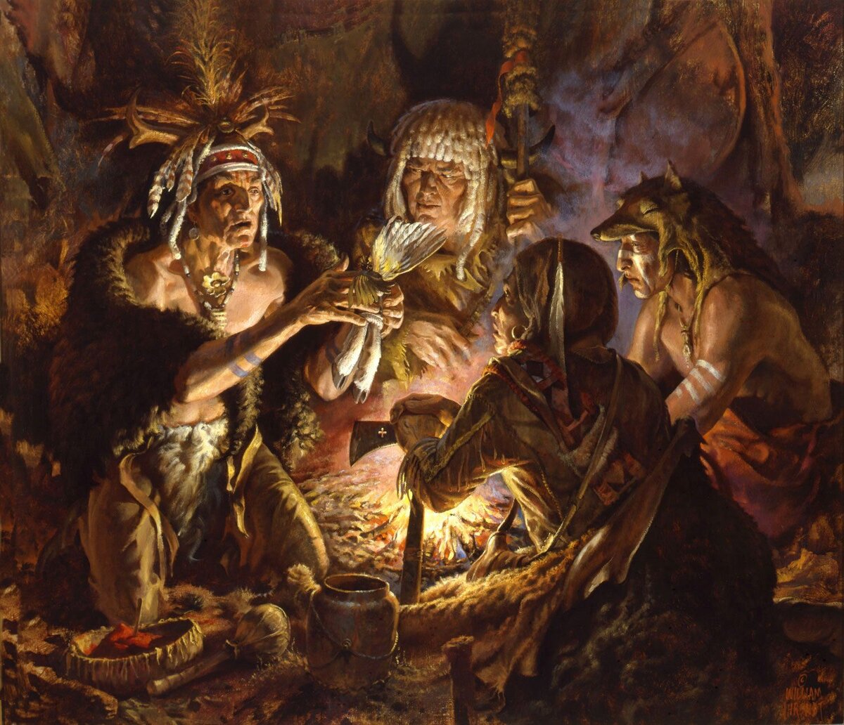 Ритуал охотников. Картина художника William Ahrendt