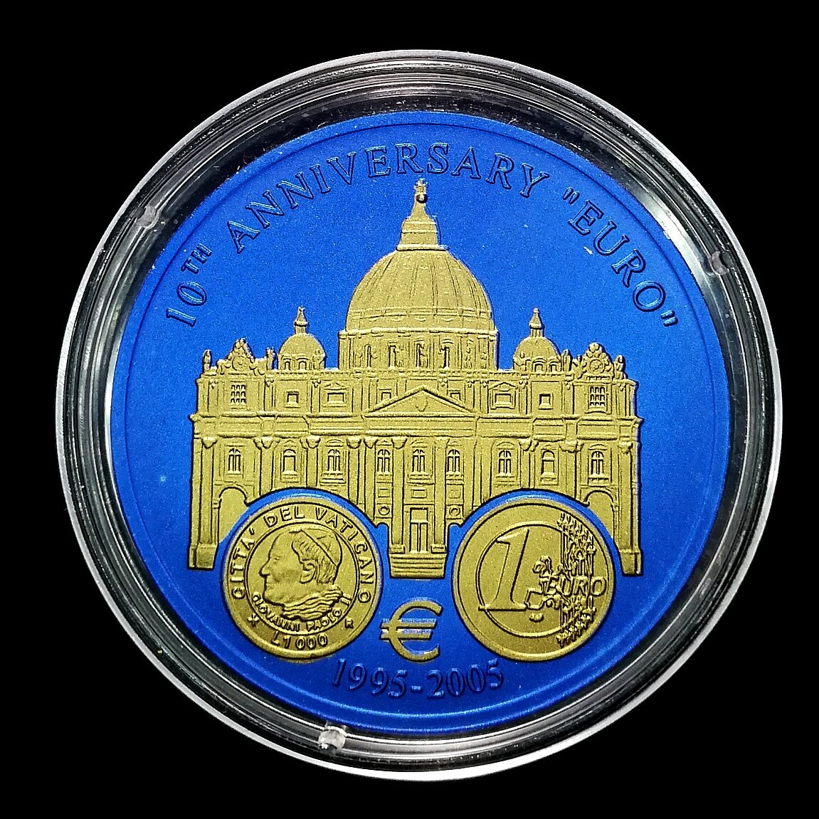 Либерия 5 долларов 2005 год Серия 10 лет евро Ватикан