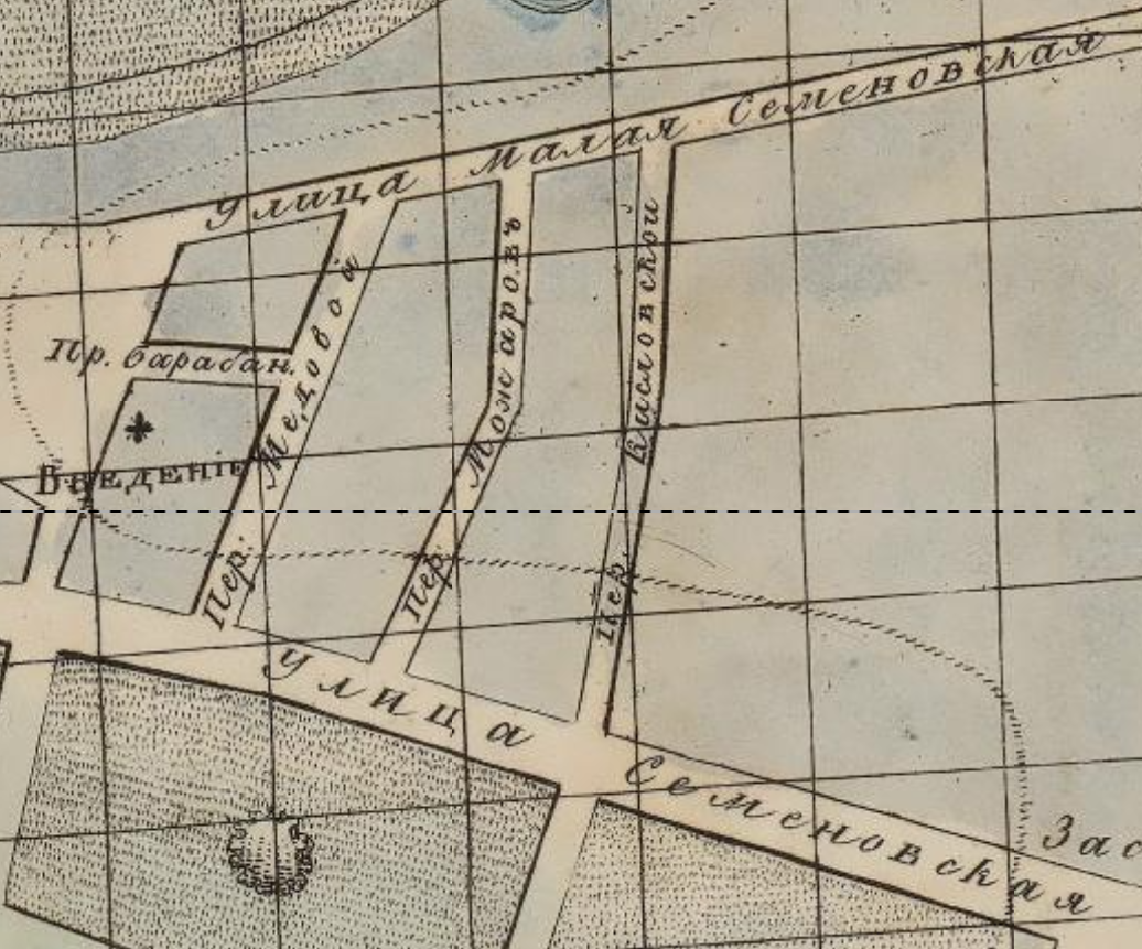 С написанием названия переулка в разные времена были трудности. Например, на фрагменте карты Москвы 1853 года указан Можаров переулок. С сайта www.retromap.ru.