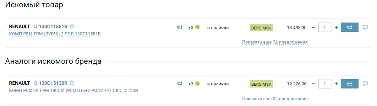 Наличие на складах поставщика запчастей