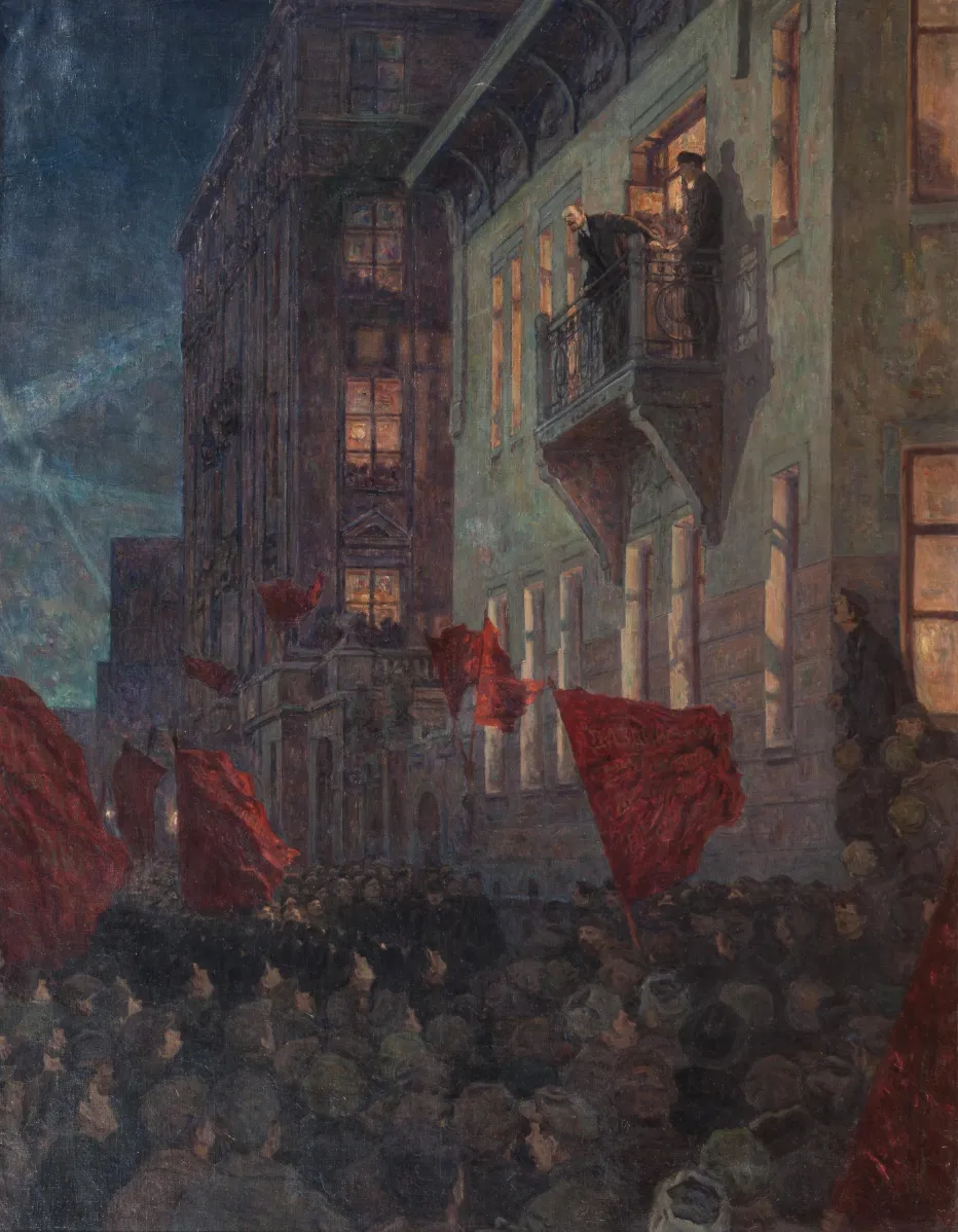 Выступление В.И. Ленина с балкона дворца Кшесинской в июльские дни 1917 г. Александр Викторович Моравов. СССР, г. Москва. 1933 г.