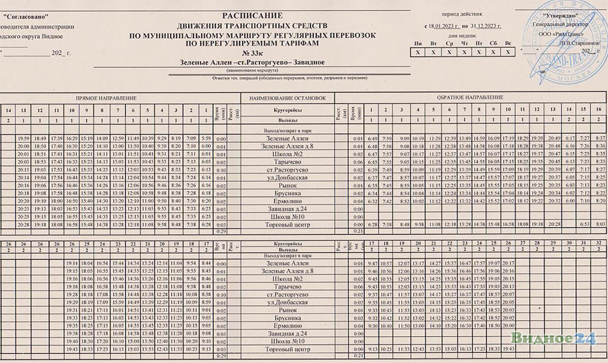 Новое расписание движения автобусов №33к «Зеленые Аллеи – ст. Расторгуево –  Завидное» | Видное 24 | Дзен
