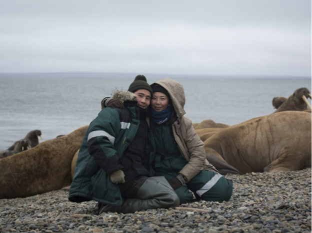 Максим и Евгения Арбугаевы на съемках фильма "Выход".