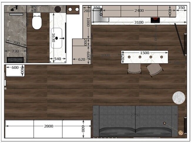 Экспресс-дизайн интерьера. Студия 26кв.м. Стоимость проекта 8500.-