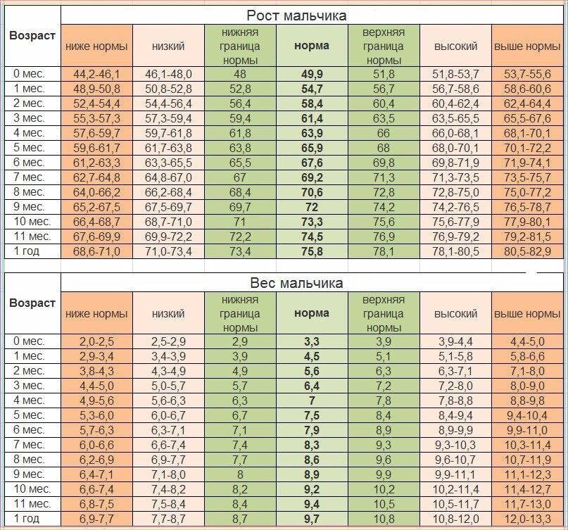 Нормы роста и веса для мальчиков первого  года жизни