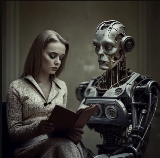 Женщина на приёме робота-психолога.