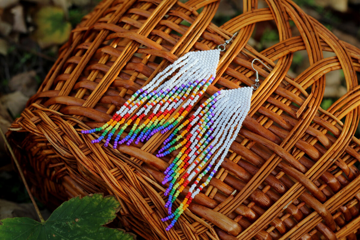 Серьги из чешского бисера «Preciosa» с длинными подвесками, ручная работа