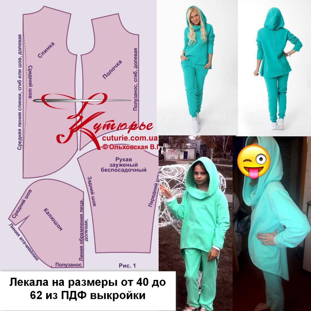 Рисунок лекал по ПДФ выкройке худи