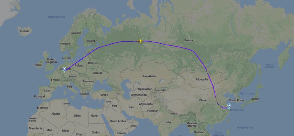 Рейс выполняется из Франкфурта в Шанхай. Фото: FlightRadar24.com