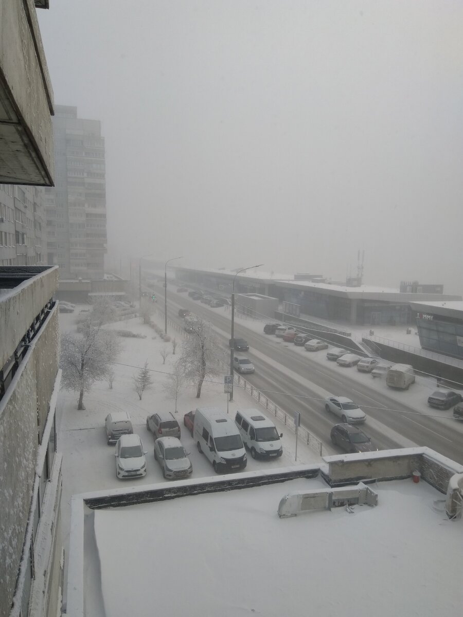 Фото автора. Вид из нашего окна сегодня в 14-00