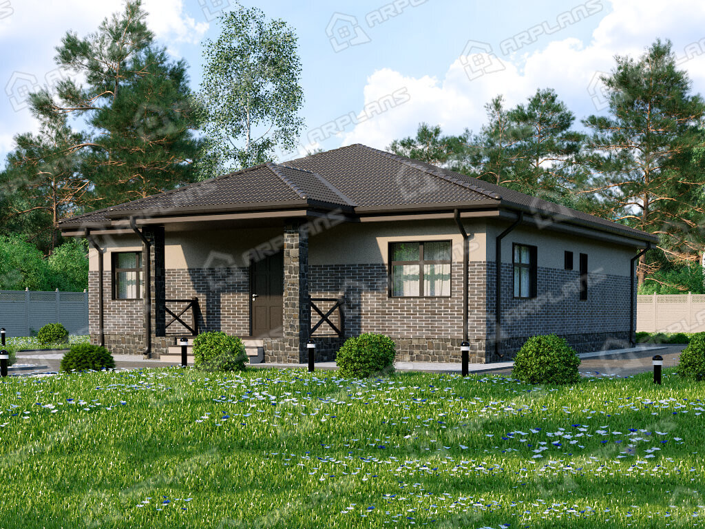 Фото 2 одноэтажного дома из газобетона с 3 спальнями и газовой котельной. 120 кв м. Источник arplans.ru Проект К-380