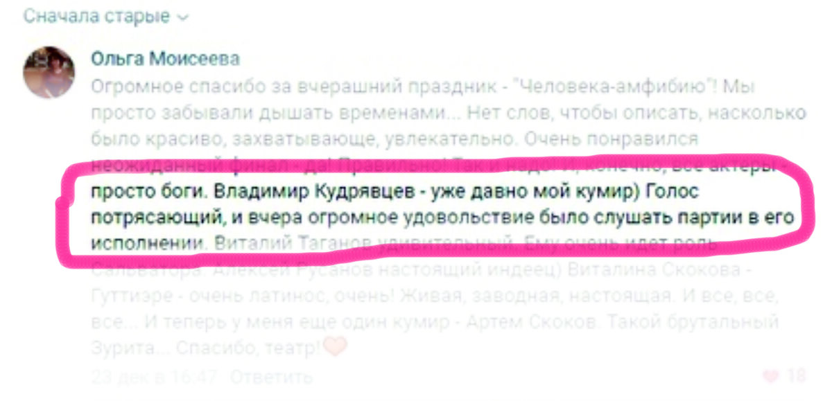 Отзыв с официальной страницы "Вконтакте" Государственного академического музыкального театра Республики Крым