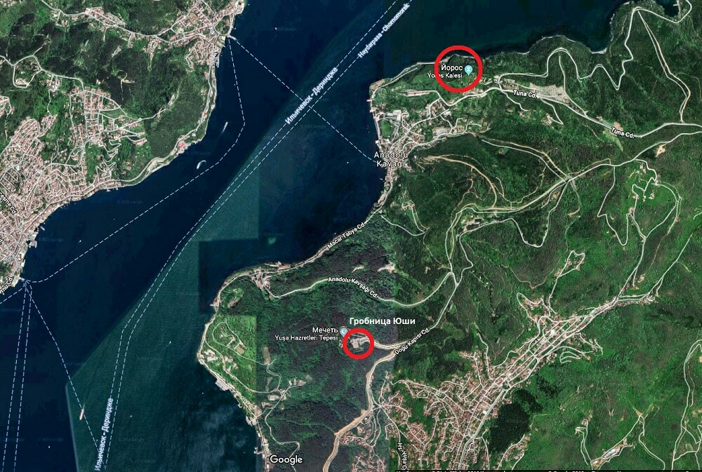 Вверху — Йорос (Иерусалим), внизу — Гробница Юши (Голгофа). Взято из интернета