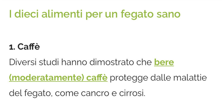 сделала скриншот — вдруг кто не поверит, что кофе идёт первым в списке полезных для печени продуктов)))