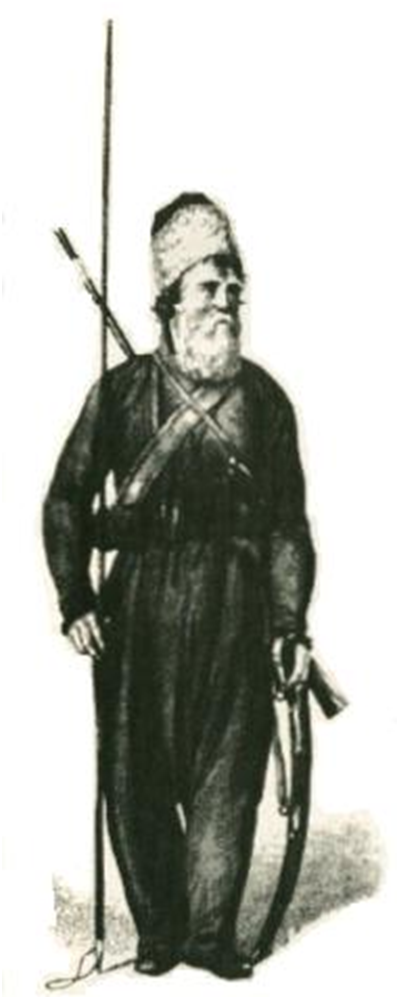 Донской казак Александр Землянухин в Лондоне. Английская гравюра 1813 года.