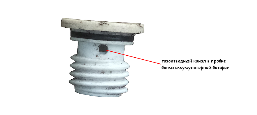 Прочищаем газоотводный канал в каждой пробке банок аккумуляторной батареи
