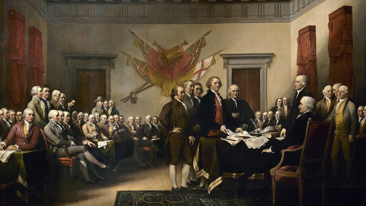 Д.Трамбулл, Декларация независимости США, 1819 (это картина с оборотной стороны двухдолларовой купюры)