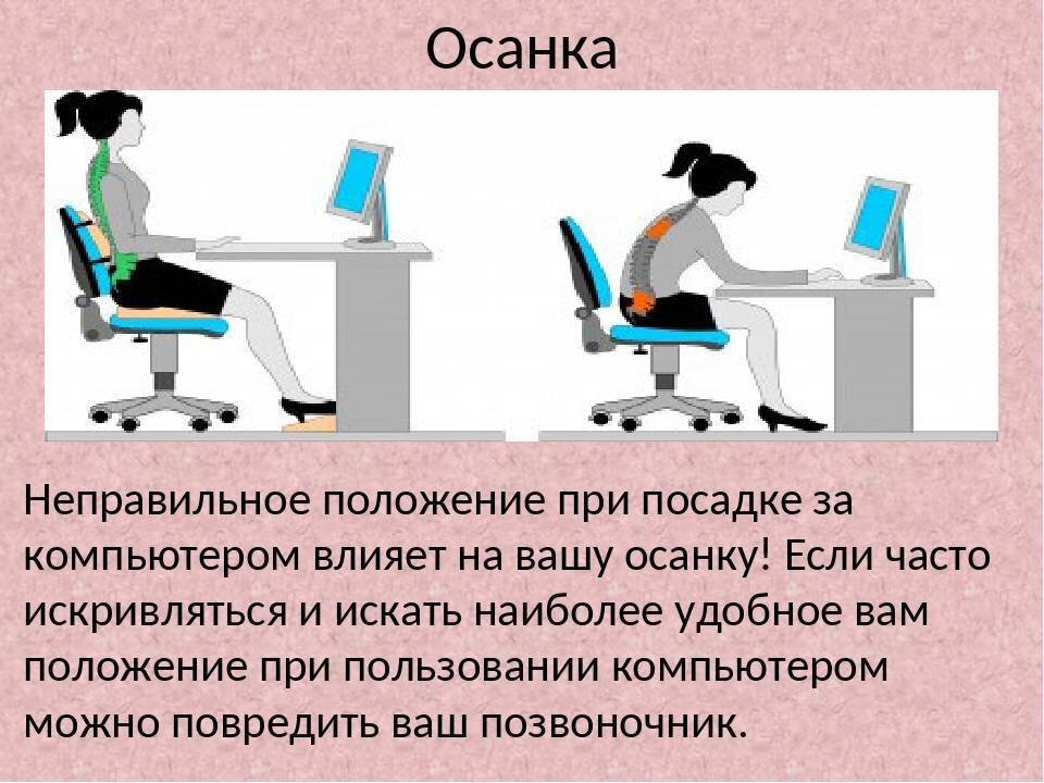 Схема правильной посадки при работе за компьютером