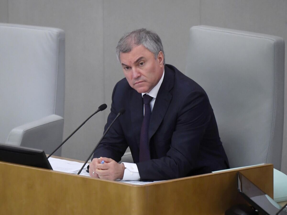    Председатель Государственной Думы РФ Вячеслав Володин во время выступления председателя правительства РФ Михаила Мишустина в Государственной думе РФ с отчетом о работе правительства за 2020 год© РИА Новости / Илья Питалев