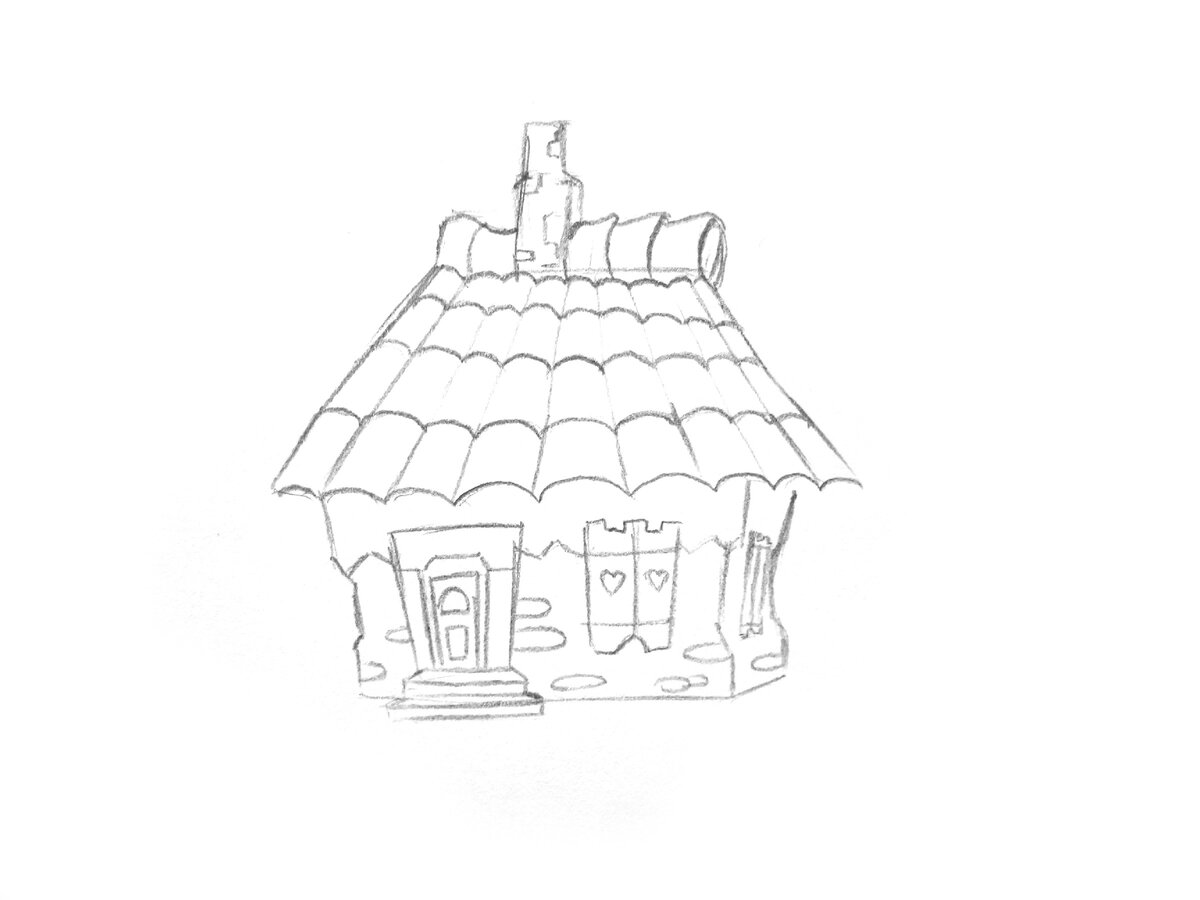Раскраска домик с черепичной крышей