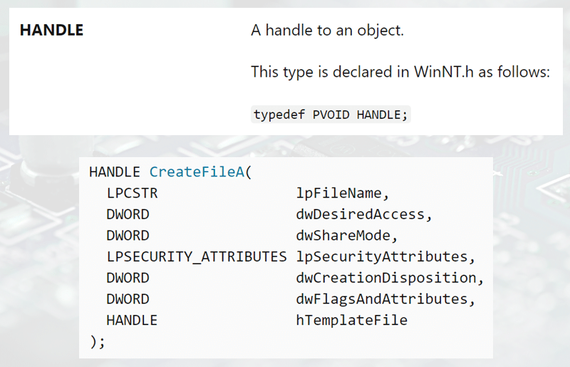 Функция создания/открытия файла возвращает дескриптор