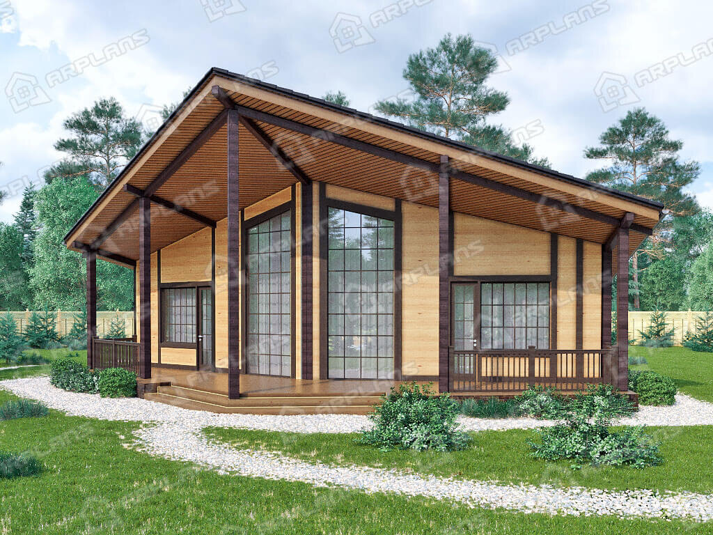 Фото 2 одноэтажного каркасного дома с террасой и 1 спальней, 70 кв м. Источник arplans.ru Проект И-010