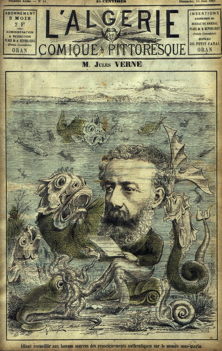 Коллаж, изображающий Жюля Верна, в старом французском журнале