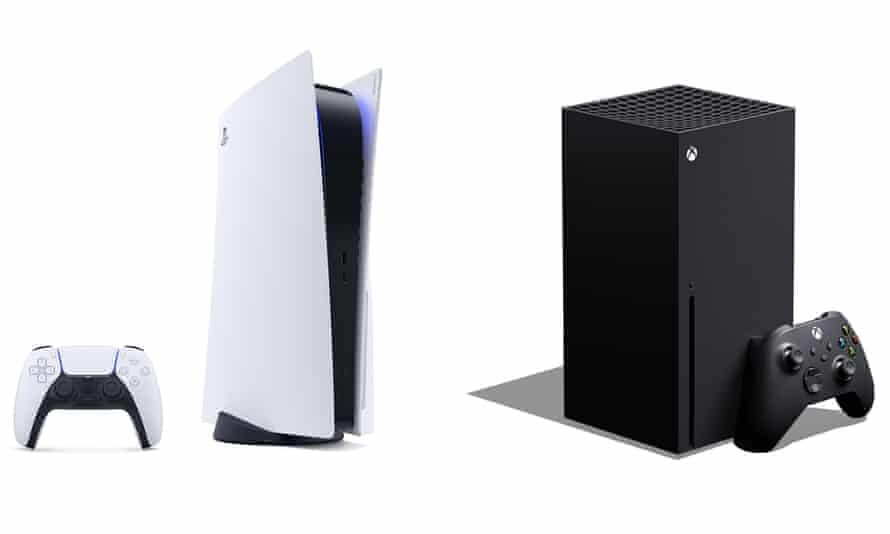 Xbox Series X and PlayStation 5 games consoles. Composite: Xbox, PlayStation .