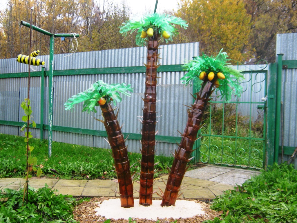 Как сделать пальму из пластиковых бутылок, поделки для сада своими руками