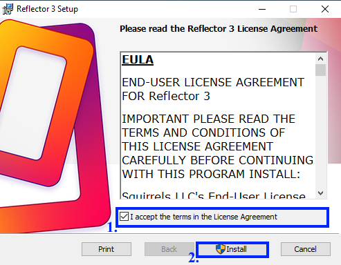 Ставим флажок и принимаем соглашение, затем нажимаем на кнопку Install и ждем окончания установки.