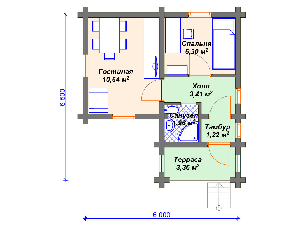 Проект маленького гостевого домика 6 на 6 м | Arplans.ru - проекты домов |  Дзен