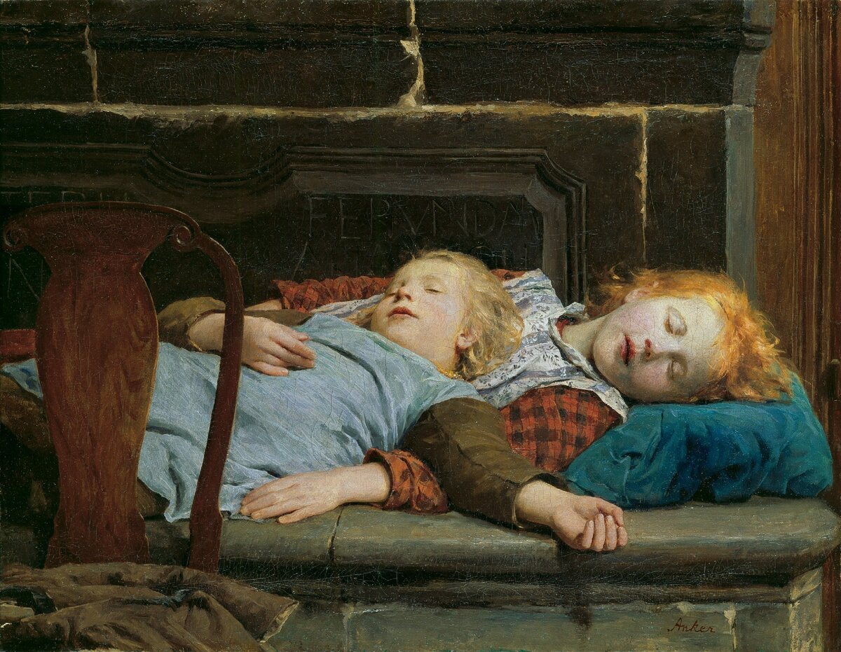 Две девочки спят. Альберт анкер Albert Anker 1831-1910. Альберт Самуэль анкер картины. Альберт анкер художник картины. Швейцарский художник Альберт Самуил анкер (1831-1910)..