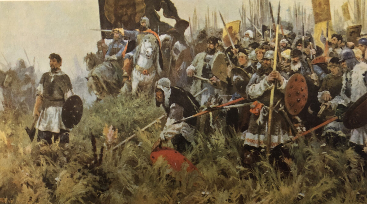 А. БУБНОВ (1908—1964)   Утро на Куликовом поле.
 1943—1947 гг. 
 Холст. Масло. 
 Третьяковская галерея. Москва.