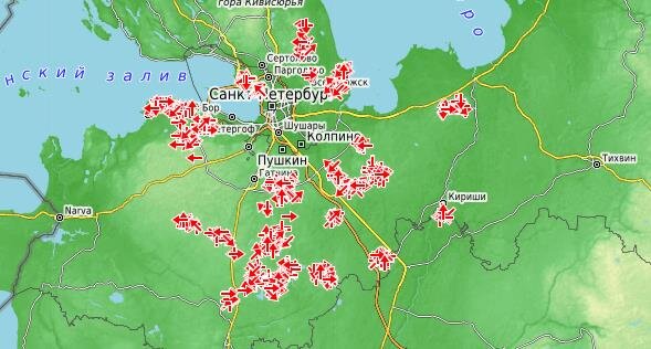 карта уже установленных стрелок в Ленобласти