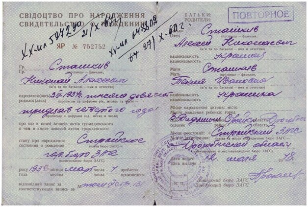 Свидетельство о рождении