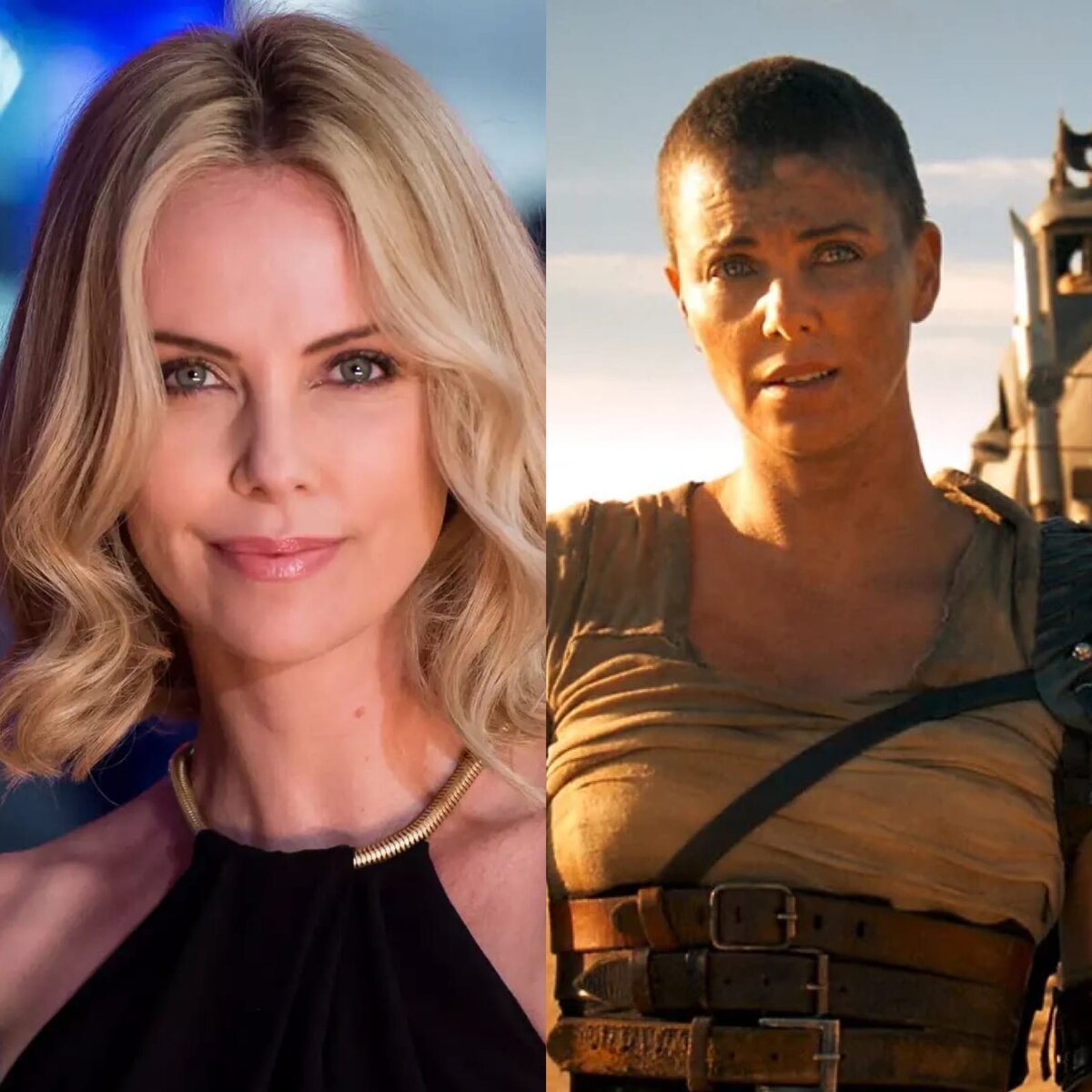 Шарлиз Терон в фильме "Безумный Макс: дорога ярости" (Коллаж из фото сделал канал) 