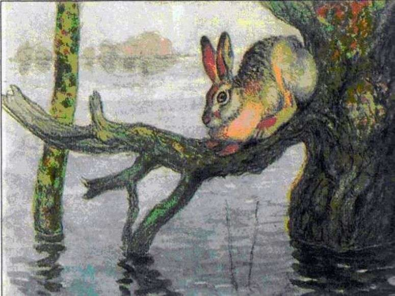 Заяц на пне рисунок