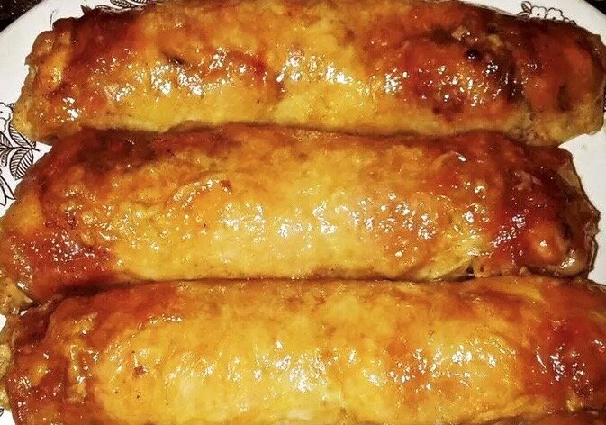 Куриные колбаски - рулетики с картофелем и чесночком, в куриной коже.