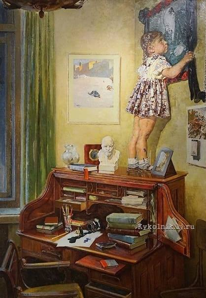 Э.П. Борисенко. Мой любимый дедушка. 1975-1977 гг. Картон, масло. 206 x 145 см