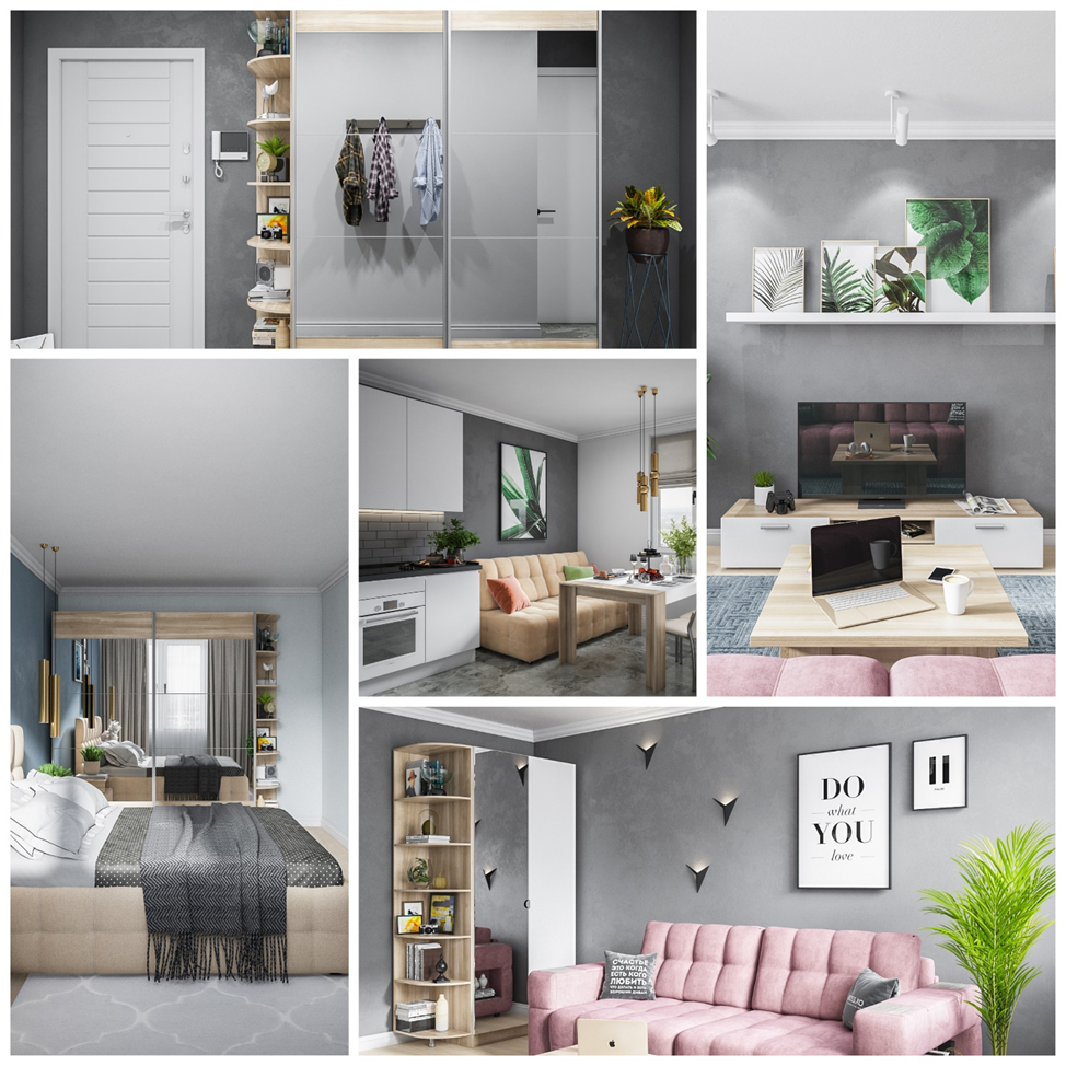 Пример мудборда для интерьера двухкомнатной квартиры.