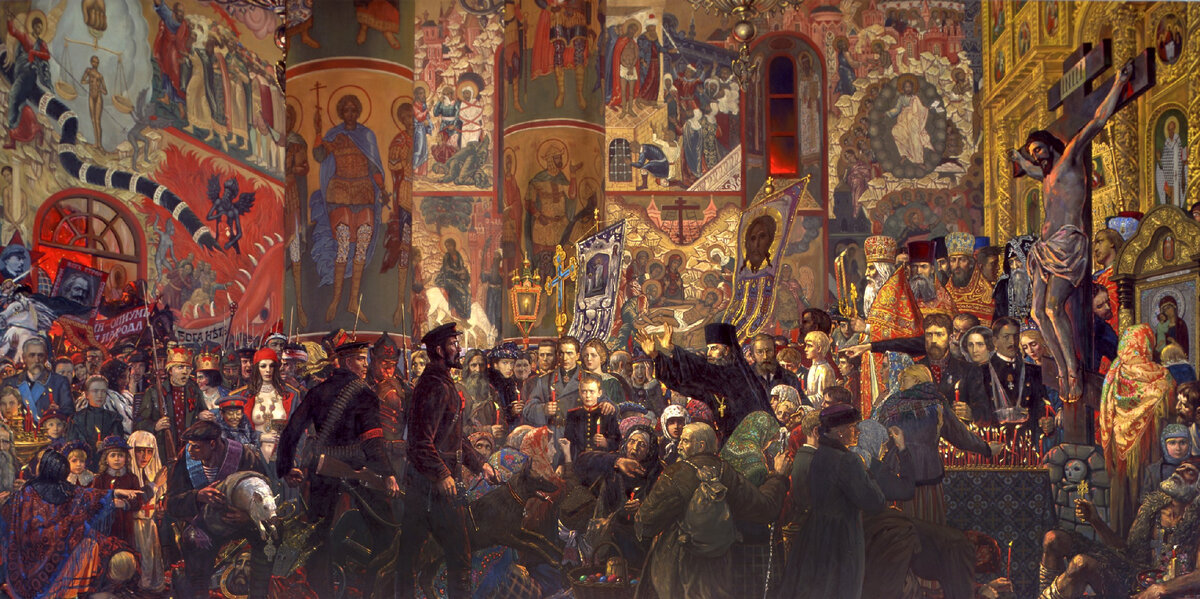 Репродукция картины "Разгром в Пасхальную ночь". Автор: Илья Глазунов