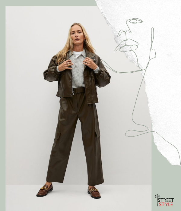 Брюки relaxed fit из искусственной кожи, 2 499 руб.